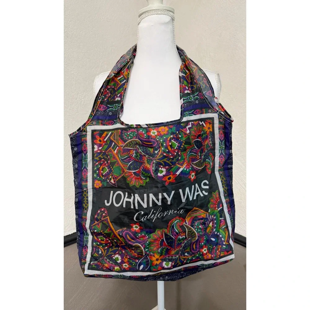 Johnny Was California Reusable Tote Bag Multicolor Paisley Floral Foldable Nylon